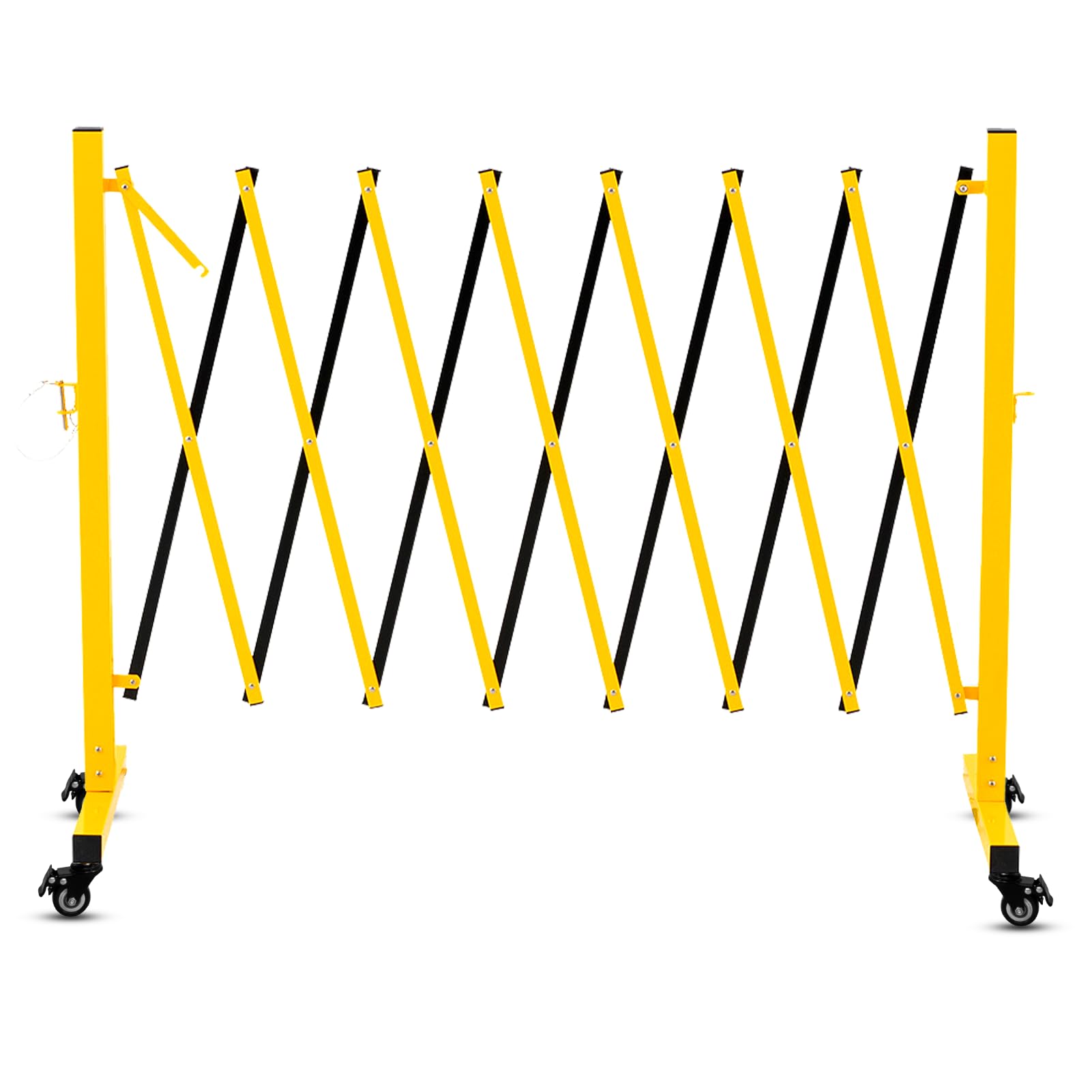 Grille industrielle, extensible, pour l'extérieur, 3,35 m, jaune et noire, chaînes de barrière mobile, extensible, avec roulettes (3,35 m)
