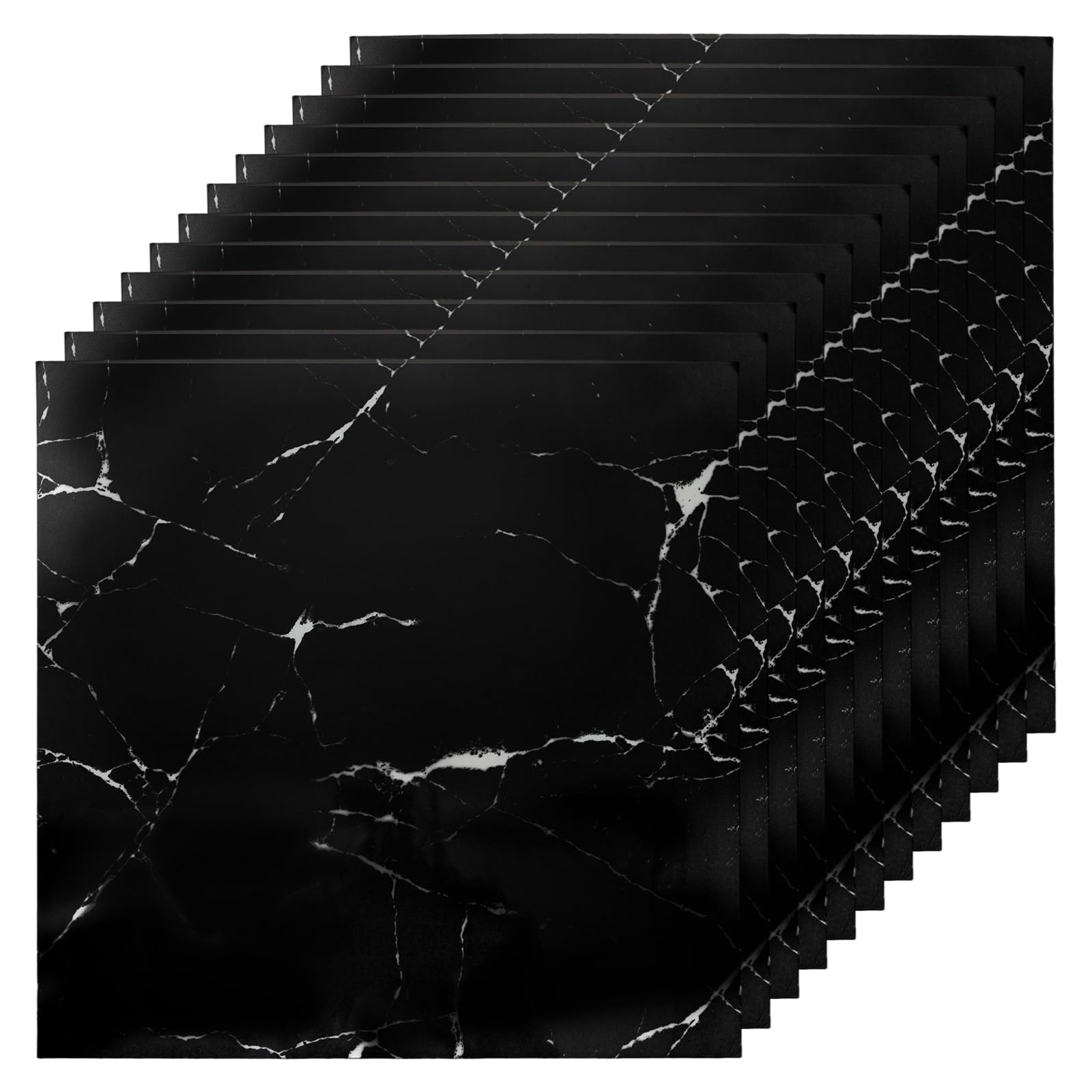 GREENSAPPIRE 40PCS Self-Adhesive Floor Tiles, 30x30cm Peel and Stick Marble Effect Vinyl Flooring – Waterproof Stick-On Tiles for Bathroom, Kitchen, Living Room, and Bedroom (40PCS-Black)