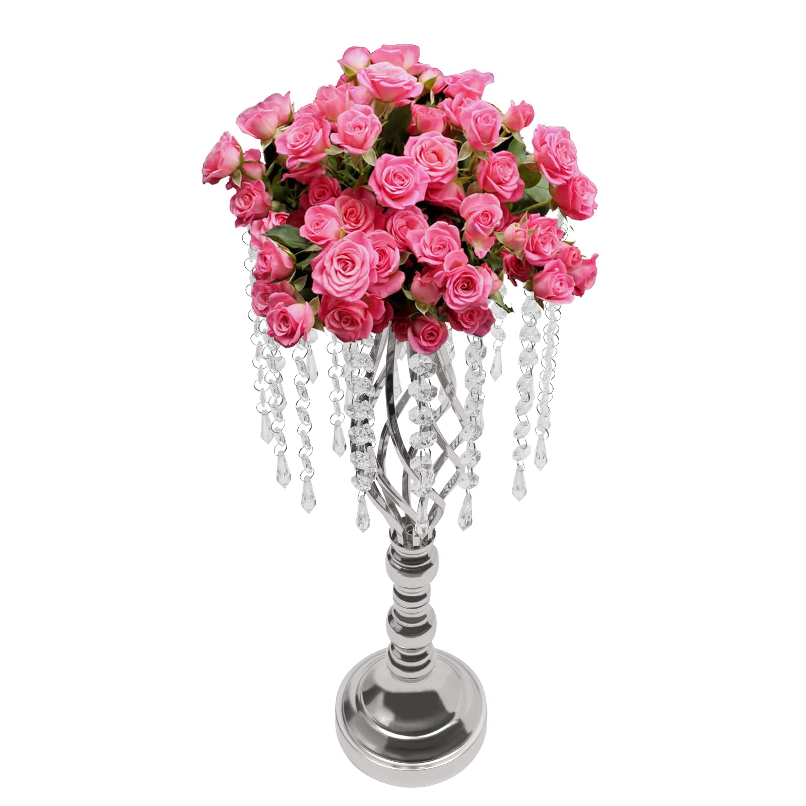 OUKANING Lot de 6/10 supports de fleurs de mariage en cristal avec suspension - Pour décoration de table et de couloir - Décoration DIY pour mariage, événement et maison - Argenté - 10 x 55 cm