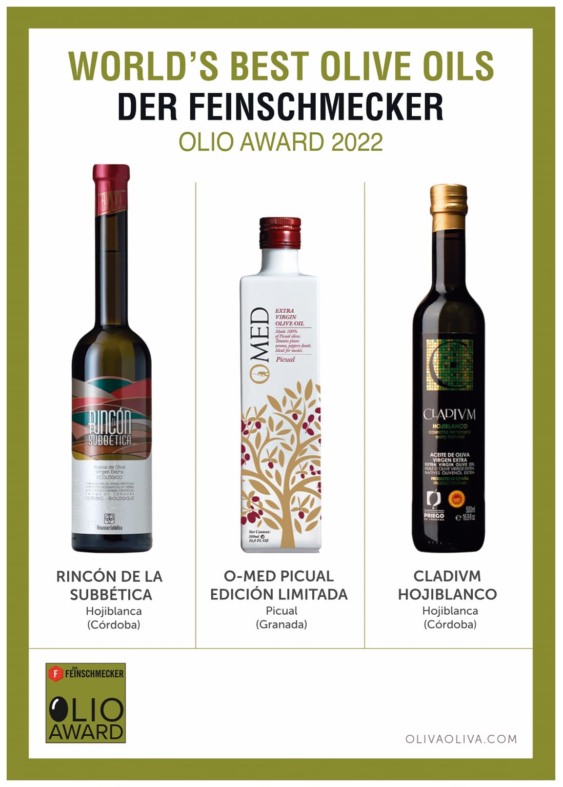Mejores Aceites de Oliva Virgen Extra del Mundo – DER FEINSCHMECKER 2022 – OLIO Award