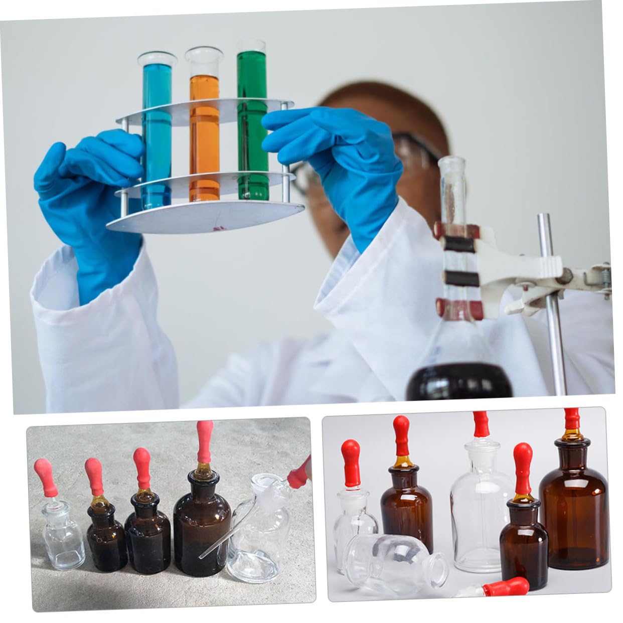 ULTECHNOVO 30ml/60ml/125ml Glas Tropfflaschen Set Chemische Flasche Pipette für Labor und Klassenzimmer