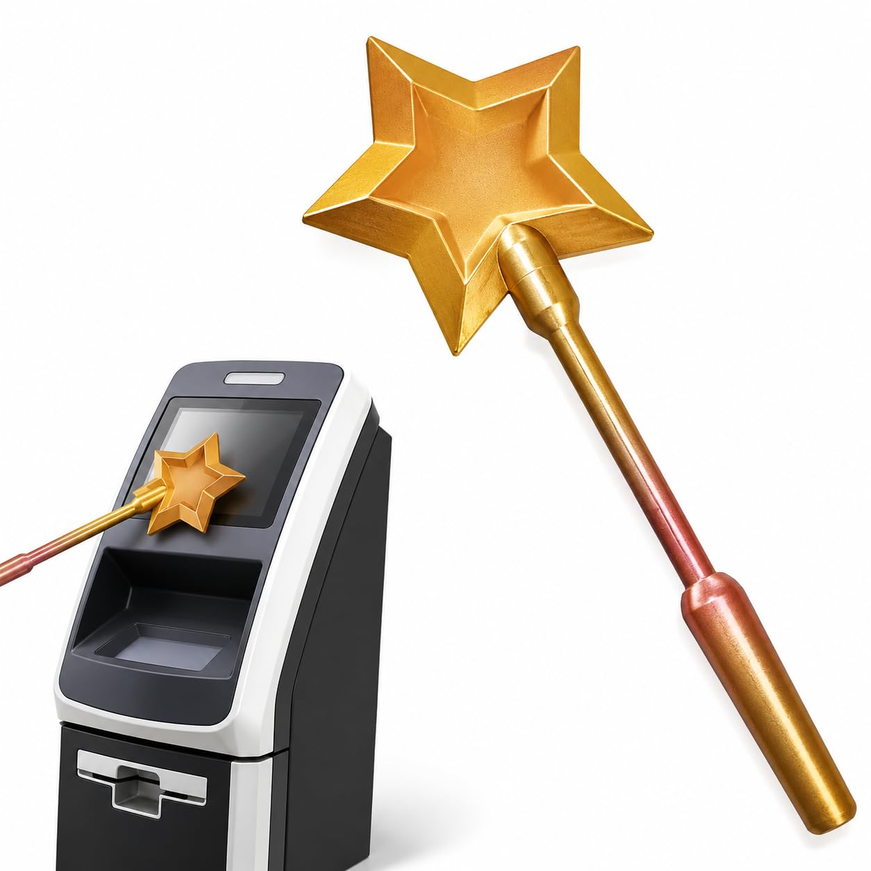 Credit Card Wand Magic Tap to Pay Contactless Holder PLA 3D Printed Star Fairy Wands Debit Payment Cards Sticks Fun Prank Toy Gift Accessories for Cosplayers Adults Performers (Golden)