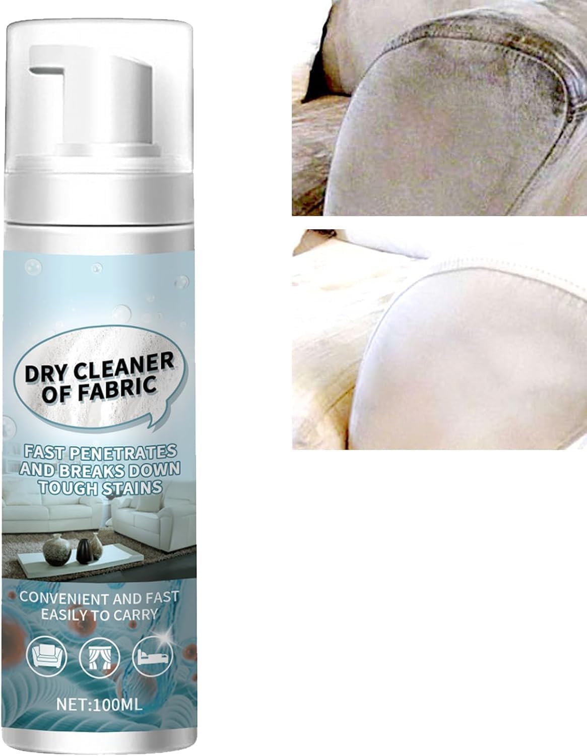 Dry Stain Remover For Clothes, Cleaning Spray, Carpet Curtain Sofa Foam Cleaner, Leave-In Laundry Cleaners, Spray Clothing Oil Stains, Stains Removal Safe On Clothes (100Ml)