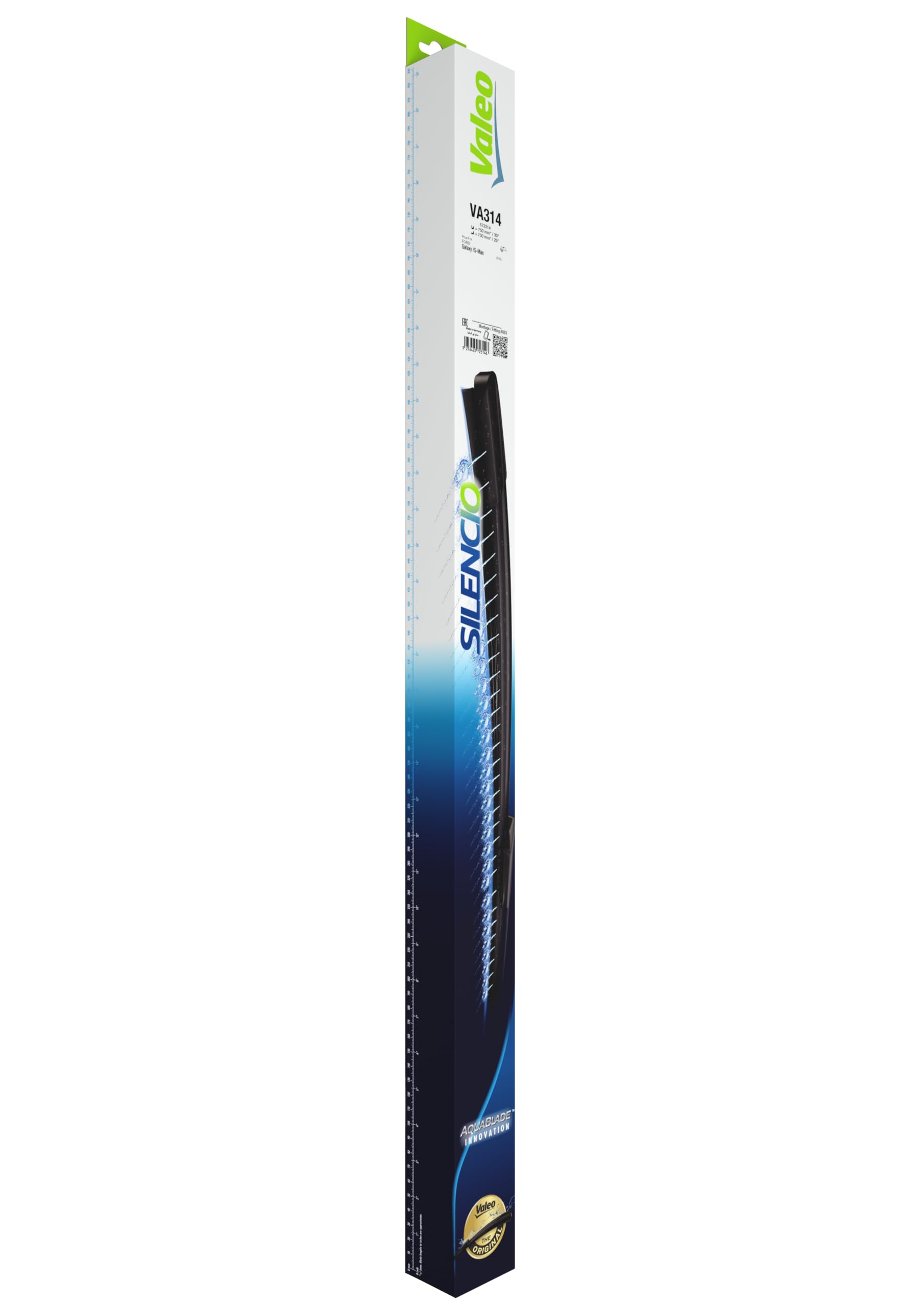 VALEO Silencio Original Aquablade Tergicristalli VA314 Kit di Spazzole Tergicristallo Dalle Migliori Prestazioni di Pulizia e Asciugatura 750mm/730mm Anteriore Confezione da 2 572314