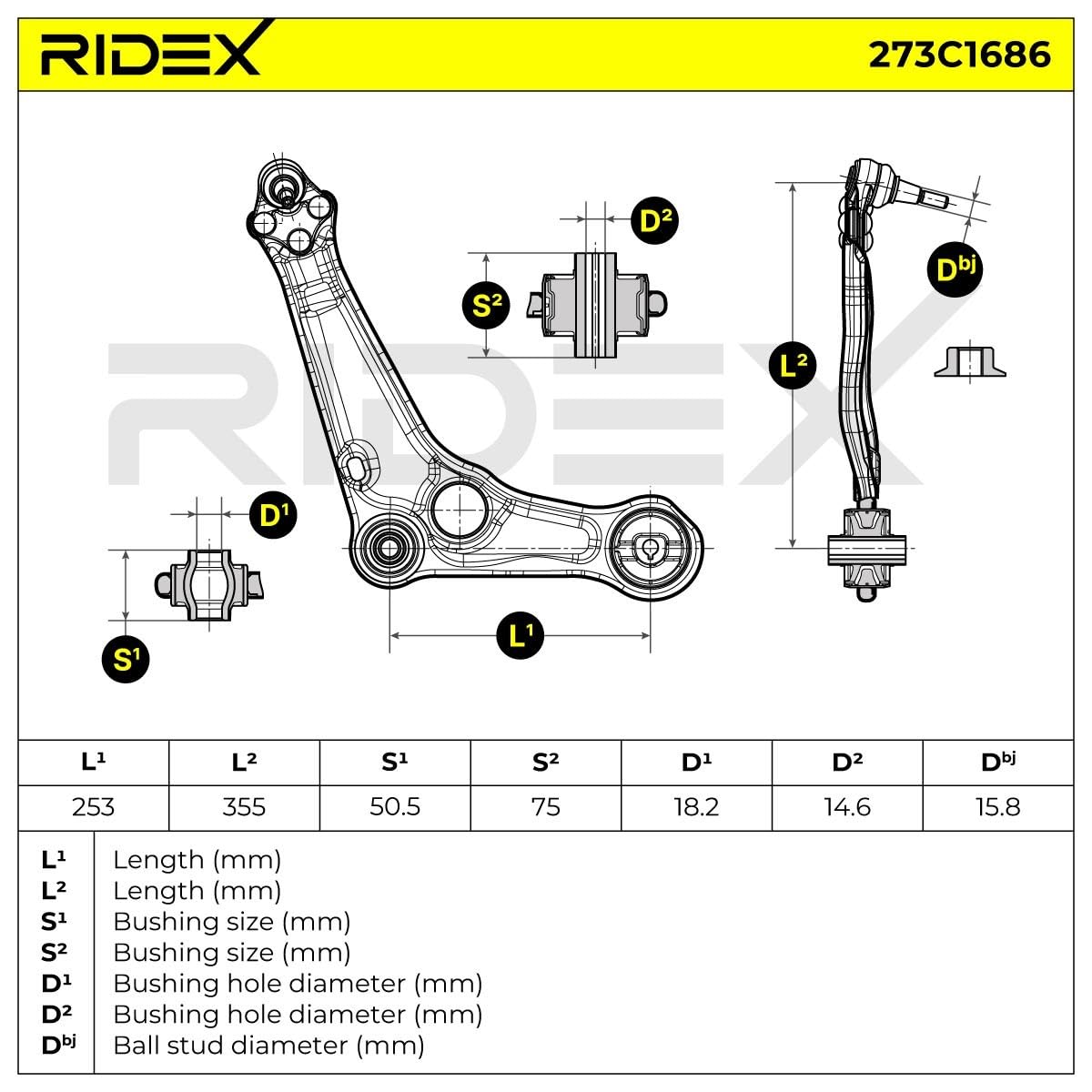RIDEX 273C1686 Braccio oscillante sospensione ruota Anteriore Destra con snodo portante/di guida con dado Compatibilità con RENAULT Espace 5 JR