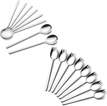 8 Pieces Stainless Steel Korean Spoon and 8 Pieces Salad Forks