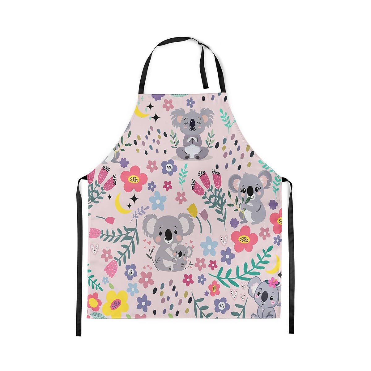 Homewish 78x66cm Floral Koala Apron for Girls,Cartoon Animal Chef Apron for Kids Child,Lovely Koala Flower Moon Floral Kitchen Apron,Groovy Style Pink Cooking Apron