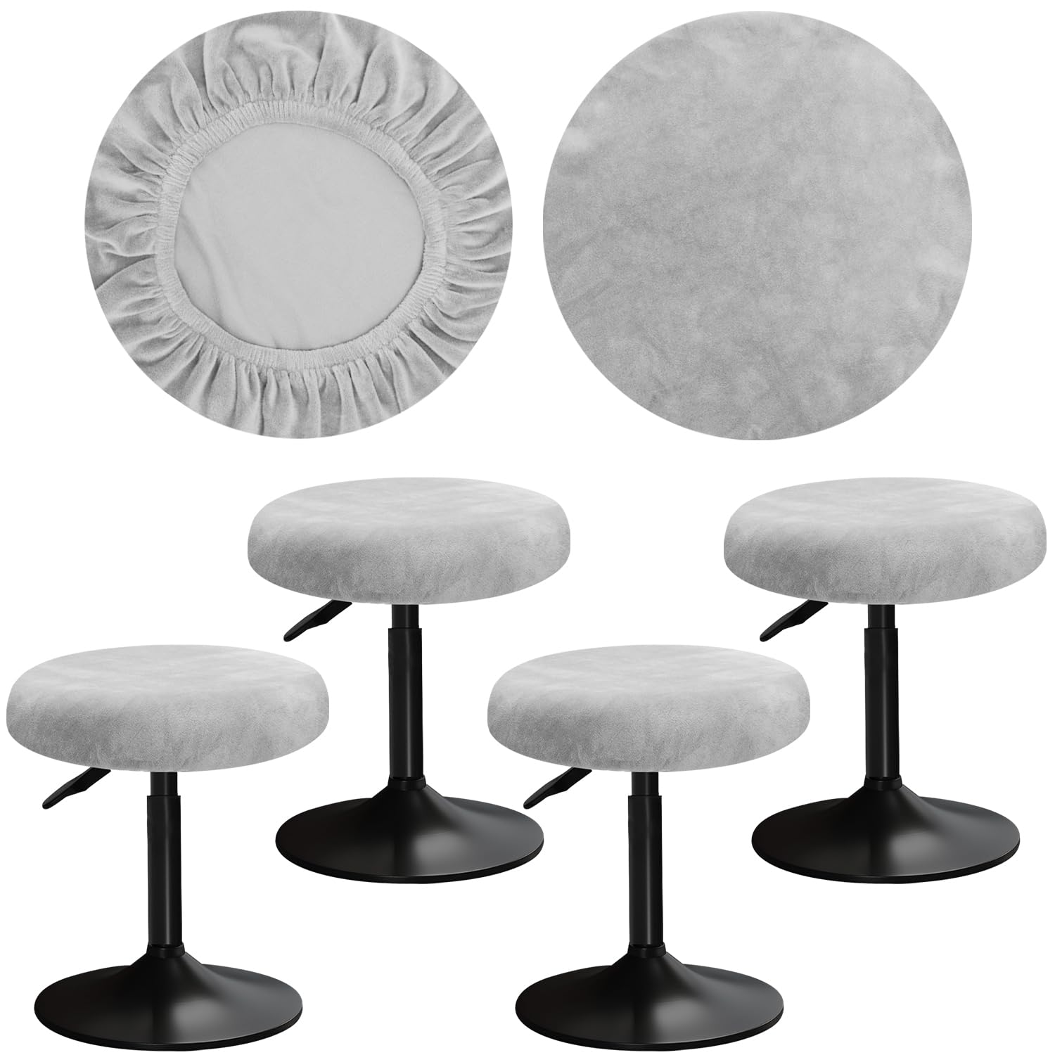 YINGAYOU Round Velvet Stool Cover 12-16"/30-40cm Bar Stool Cover Very Soft Elastic and Easy to Install Wrinkle Resistant, Washable, Dustproof Suitable for Round and Square Stools (4, Light Grey)