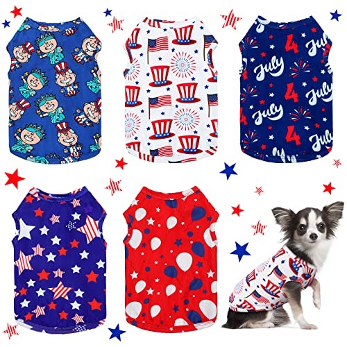 5 Pcs Patriotic Day Dog Shirt for Small Dog American Puppy Clothes for Chihuahua Yorkies American Flag Summer Pet Outfits Patriotic T-Shirt Apparel for Small Dogs Cats(S (fit 3-5lbs))