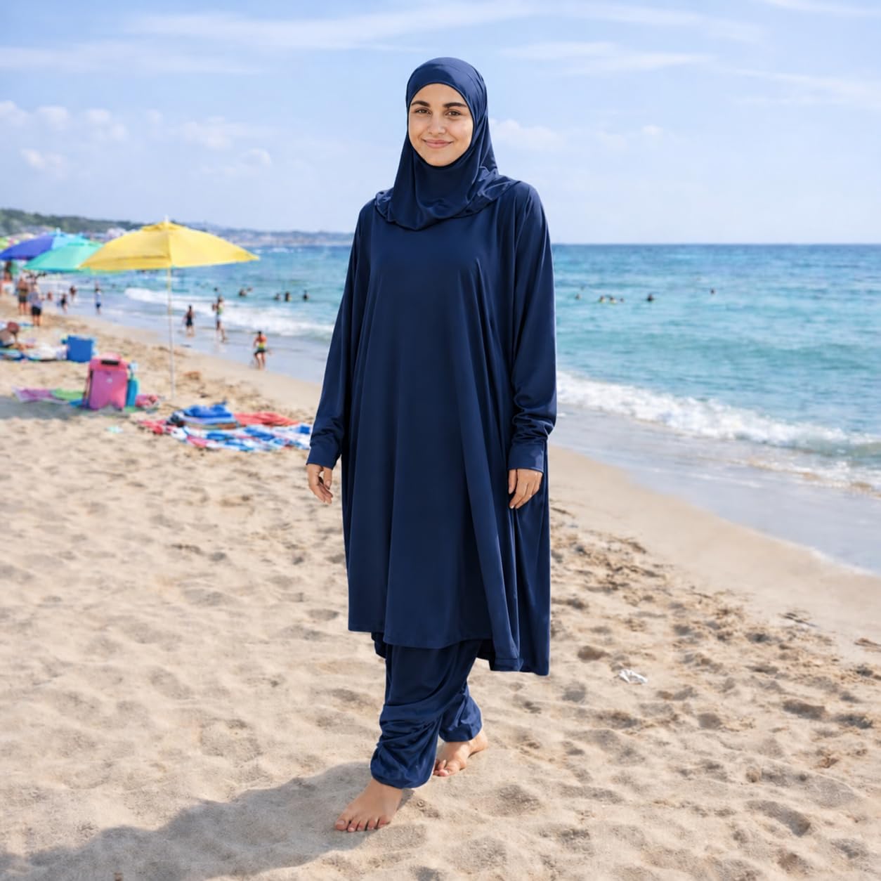 NAJMA Jilbeb de Bain Femme 3 Pièces – Burkini Modeste avec Hijab Intégré – Maillot de Bain Couvrant Anti-UV UPF50+ – Séchage Rapide, Respirant – Plage Piscine Sport