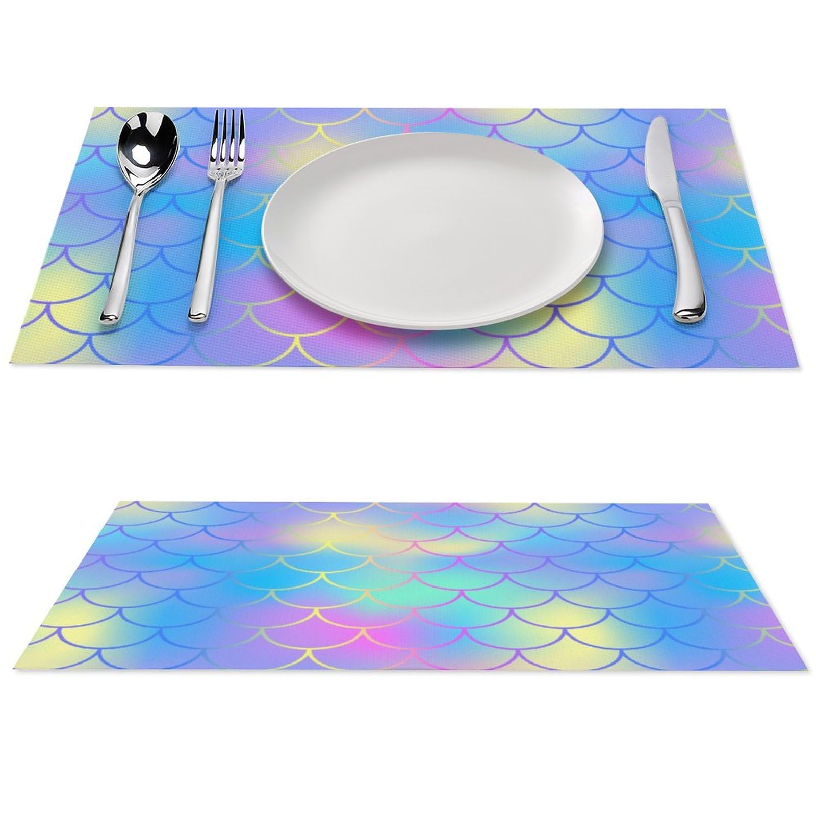 Rainbow Mermaid Scale Placemats Set of 1 PCS Washable Table Runner 18" X 12" Place Mats for Kitchen Party Dining Decoration