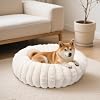 Donut Dog and Cat Bed, Luxurious Comfortable Faux Rabbit Fur Pet Beds, Soft Anti-Anxiety Calming Puppy Kitten Bed with Anti-Slip Bottom for Small Medium Dogs & Cats23, White