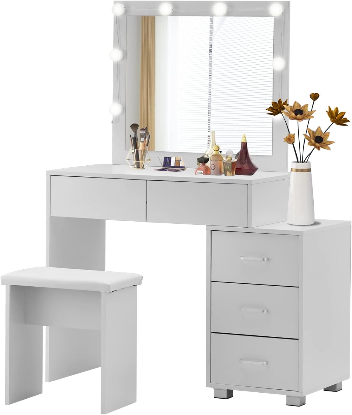 OFCASA Dressing Table with Hollywood LED Lights Mirror 5 Drawers