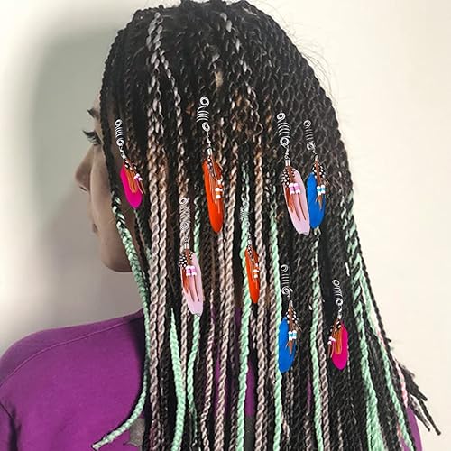 Miniatura 4 de Bohend Pinzas para el cabello, 8 piezas con colgante de plumas, trenzas de rastas, accesorios de joyería para el cabello, para mujeres y niñas
