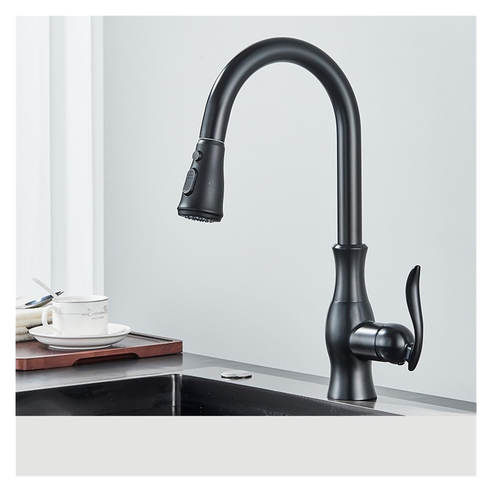FCXWEVR Modern Pull Down Kitchen Faucet - 360° Swivel Brushed Nickel Single Lever Mixer Tap for Effortless Water Control & Stylish Sink Upgrade - Contemporary Kitchen Fixture.