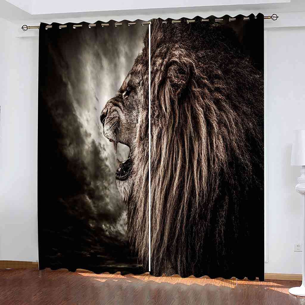 Rideau occultant thermique salon rideaux isolants phoniques lion 3D œillets 264x242cm