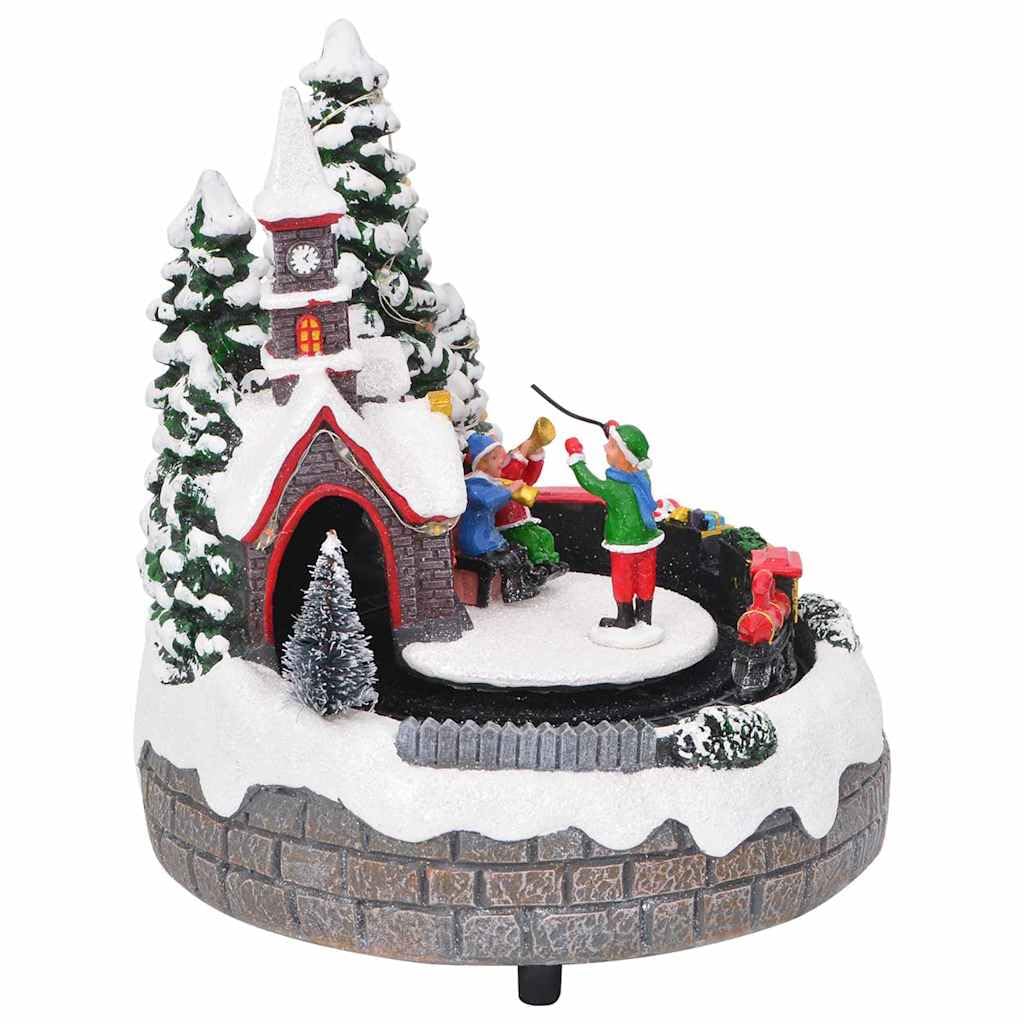 Weihnachtliche Tischdekoration aus Harz Mehrfarbig 16 x 16 x 19 cm mit dekorativer Lichterkette für Wohnzimmer Kamin Fensterbank Festliche Winter-Deko