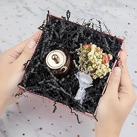 Caleihd Crinkle Cut Paper Shred Packing Grass Cushion Paper Streamer for Christmas Wedding Birthday Bridesmaid Engagement Craft Gift Boxes Bags Basket Filler Decoration 4.5oz Black