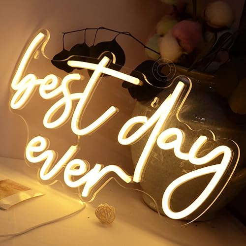 Miniatura 5 de SYLHOME Letrero con luz LED de neón con el texto en inglés "Best Day Ever", para dormitorio, sala de estar, bar, club, cueva de bebé, decoración de