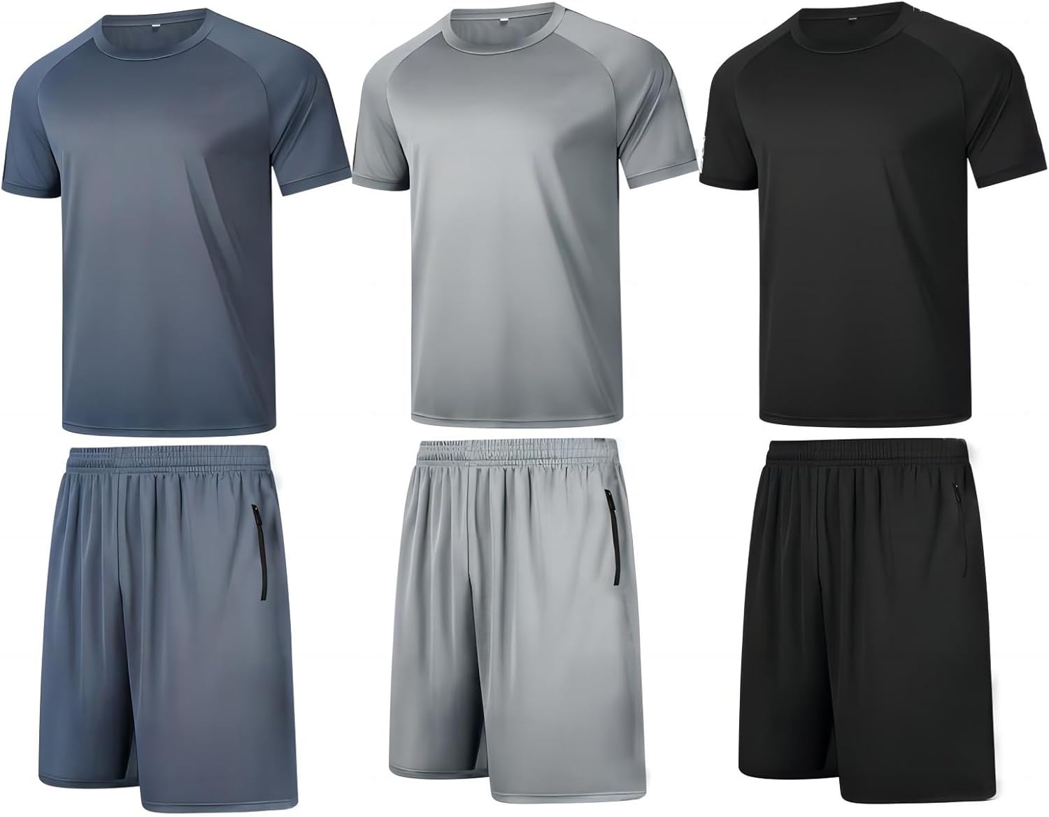 RPOVIG Shirts Shorts Workout Set:Men’s 3 Pack Clothes Short set outfits Gym Active Athletic Basketball