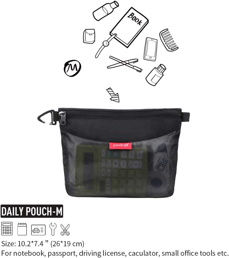 pack all Storage Bag Bundle | 1 Shoe Bag(black) & 1 Daily Pouch(black, medium) for Travel, Home, Outdoor