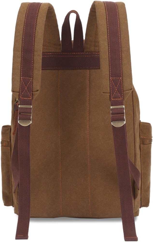 KAUKKO Vintage Casual Canvas and Leather Rucksack Backpack - Image 4