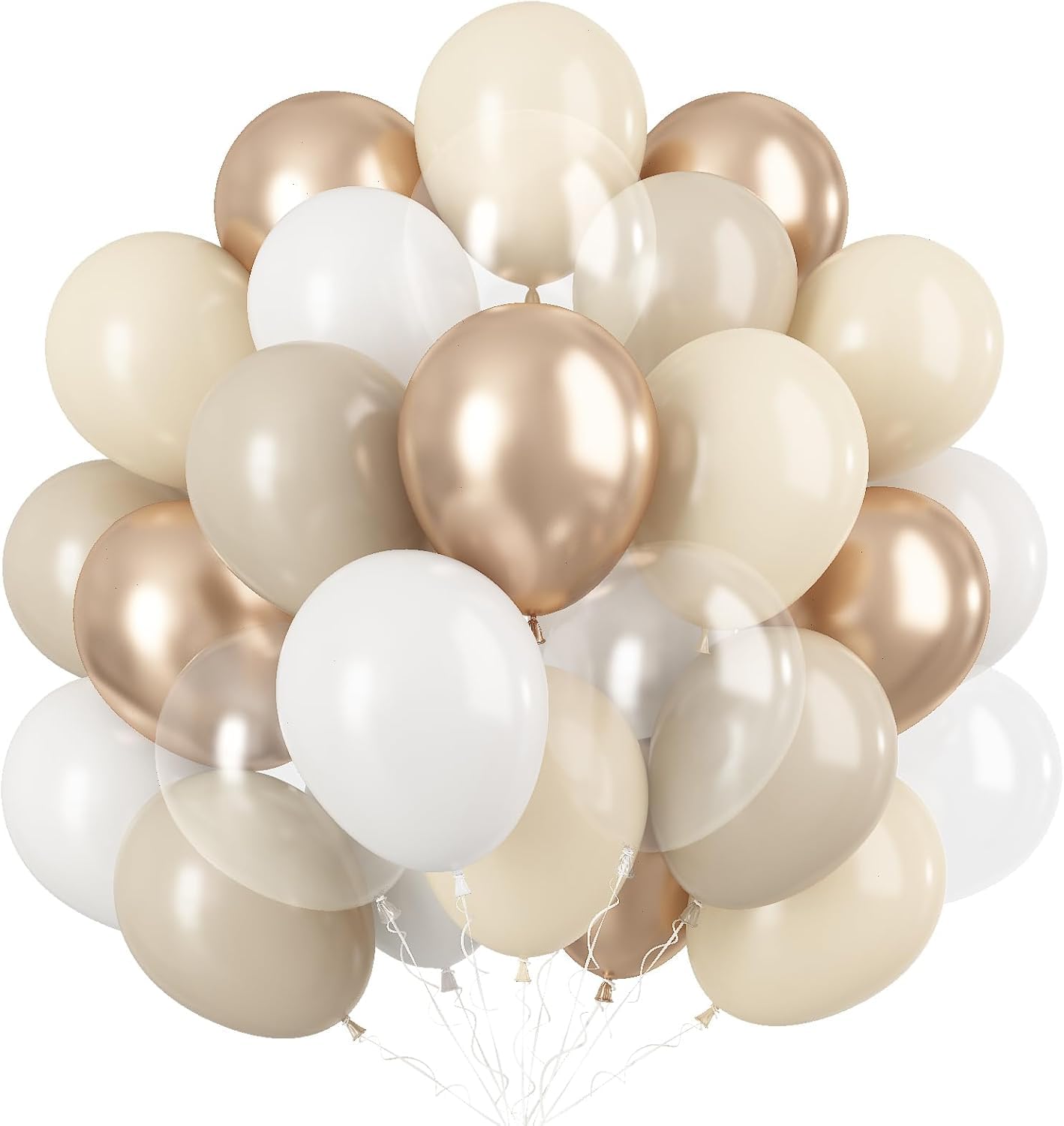 White Gold Balloons 60 Pcs, 12Inch Beige Party Balloons, Matte Ivory Sand and Champagne Latex With Transparent for Boho Birthday Baby Shower Decoration