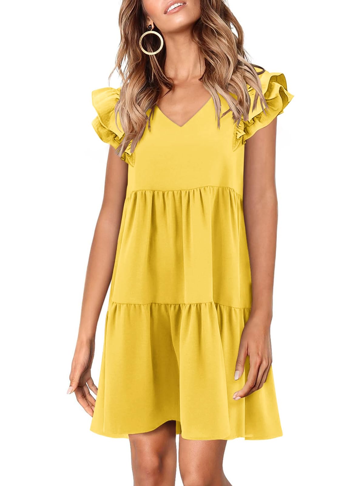 Zwurew Ruffle Cap Sleeve Swing Dress