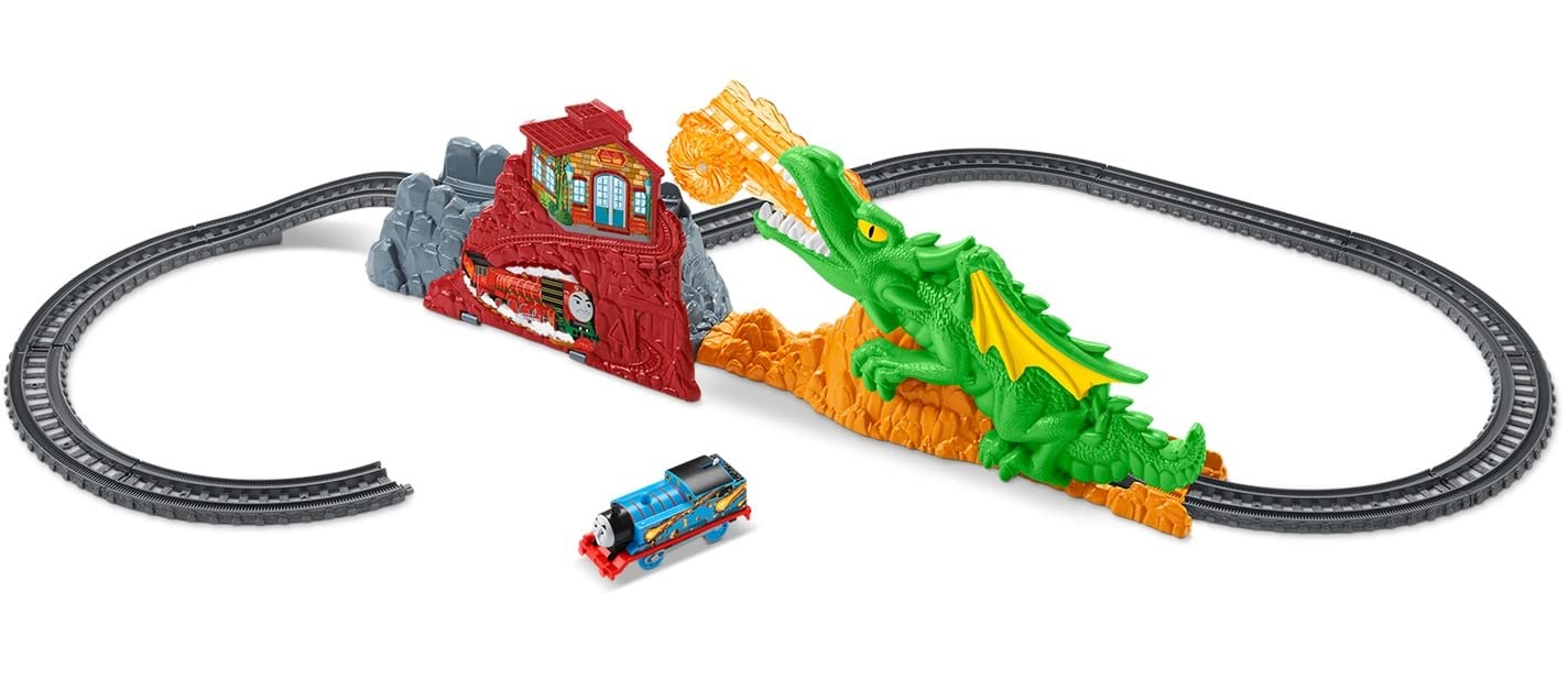 This Thomas & Friends motorized toy train set lets kids join Thomas on a fun, imaginative adventure as he races to escape a dragon!, FXX66