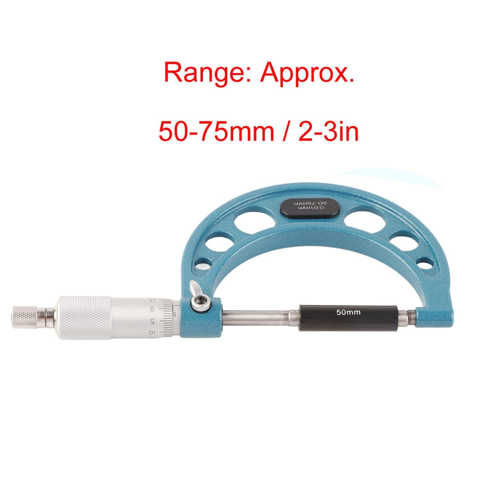 Micromètre Extérieur en Acier Inoxydable Jauge D'épaisseur de Micromètre Extérieur de Haute Précision avec clé 0,01 Mm Outil Micromètre Externe pour une Mesure Précise de (50-75mm)
