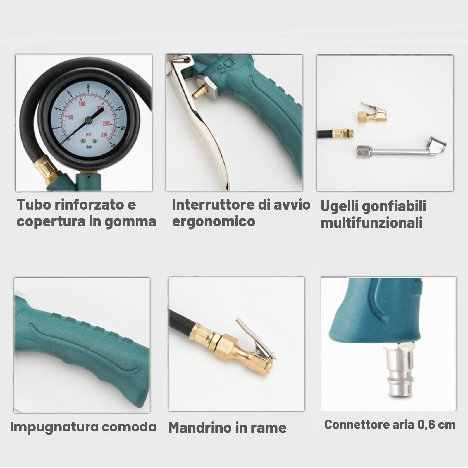 di Alta qualità Aria Gonfiatore di Pneumatici Tester della Pressione dell'Aria Manometro dei Pneumatici, con manometro Girevole a 360 °, per Bici Moto Auto (16bar)