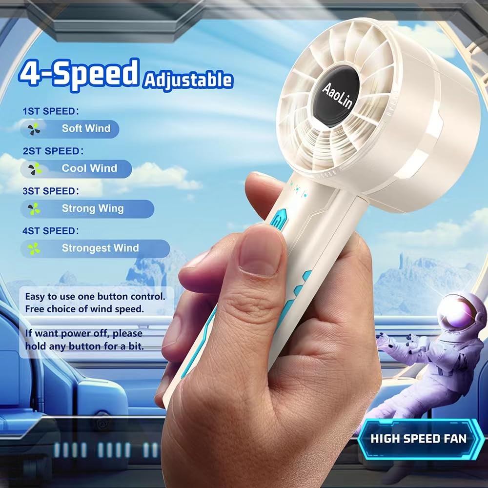 Confezione da 2 mini ventilatori portatili (motore ad alta velocità da 7000 giri/min, durata della batteria 4-16 ore), ricaricabili tramite USB, 4 velocità, potente vento per estate/vacanze/viaggi,