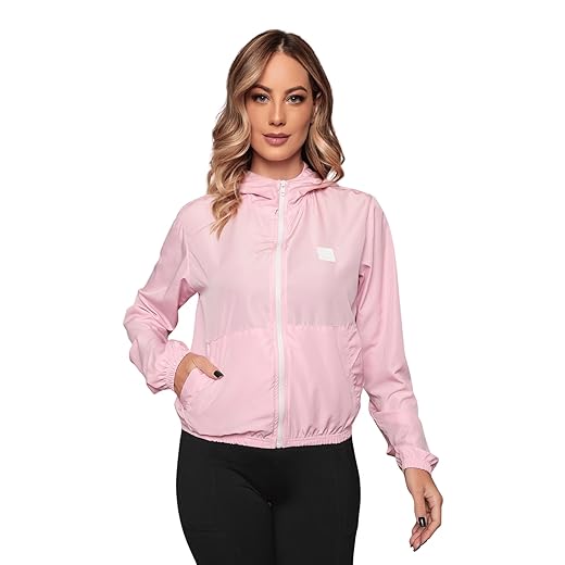 Jaqueta Corta Vento Feminina Capuz Cortar Catavento Secagem Rapida Blusa de Frio Agasalho Ziper