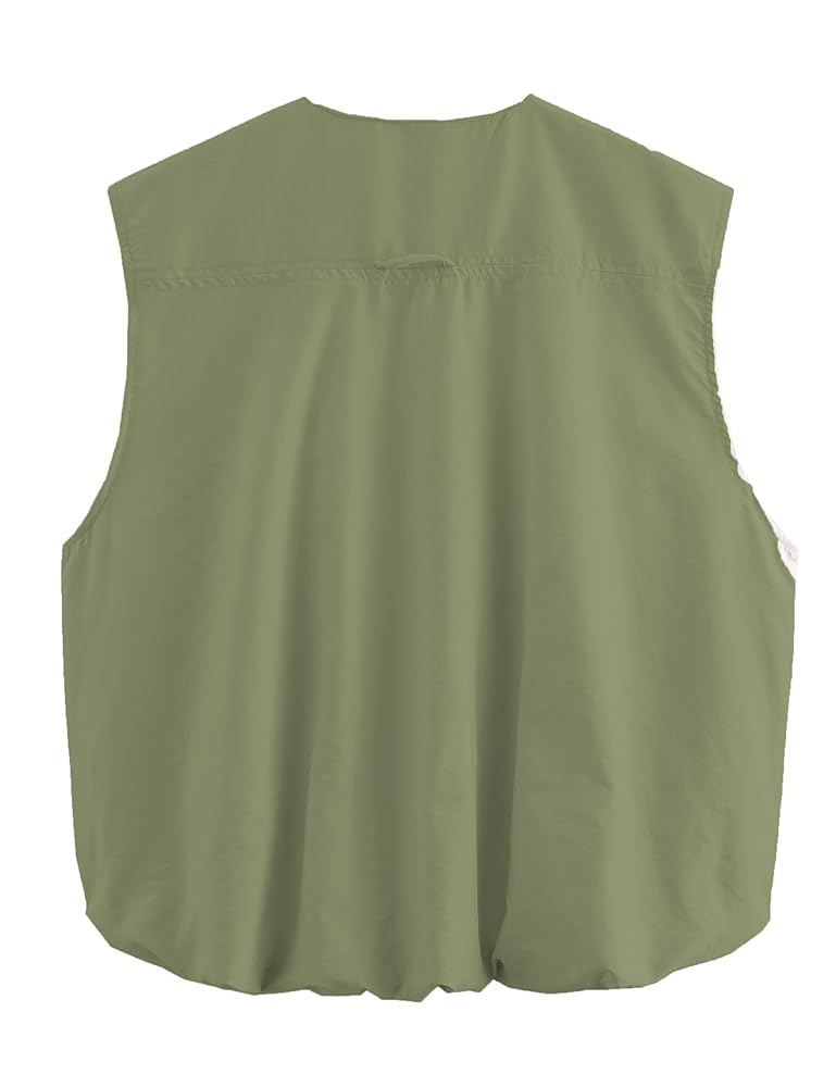 Shebote Womens Casual Zip Up Cargo Vest Top Oversized