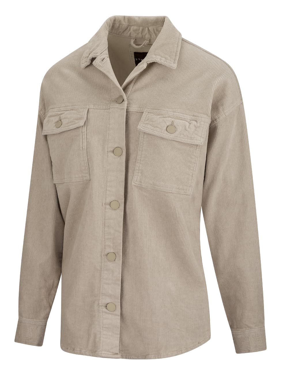 DENIMFY DFSophia koszula damska, oversize, z długim rękawem, sztruksowa, kurtka, koszula, bluzka, koszula rekreacyjna, kieszenie, guziki, jednokolorowa, niebieska, beżowa, zielona, S M, L, XL
