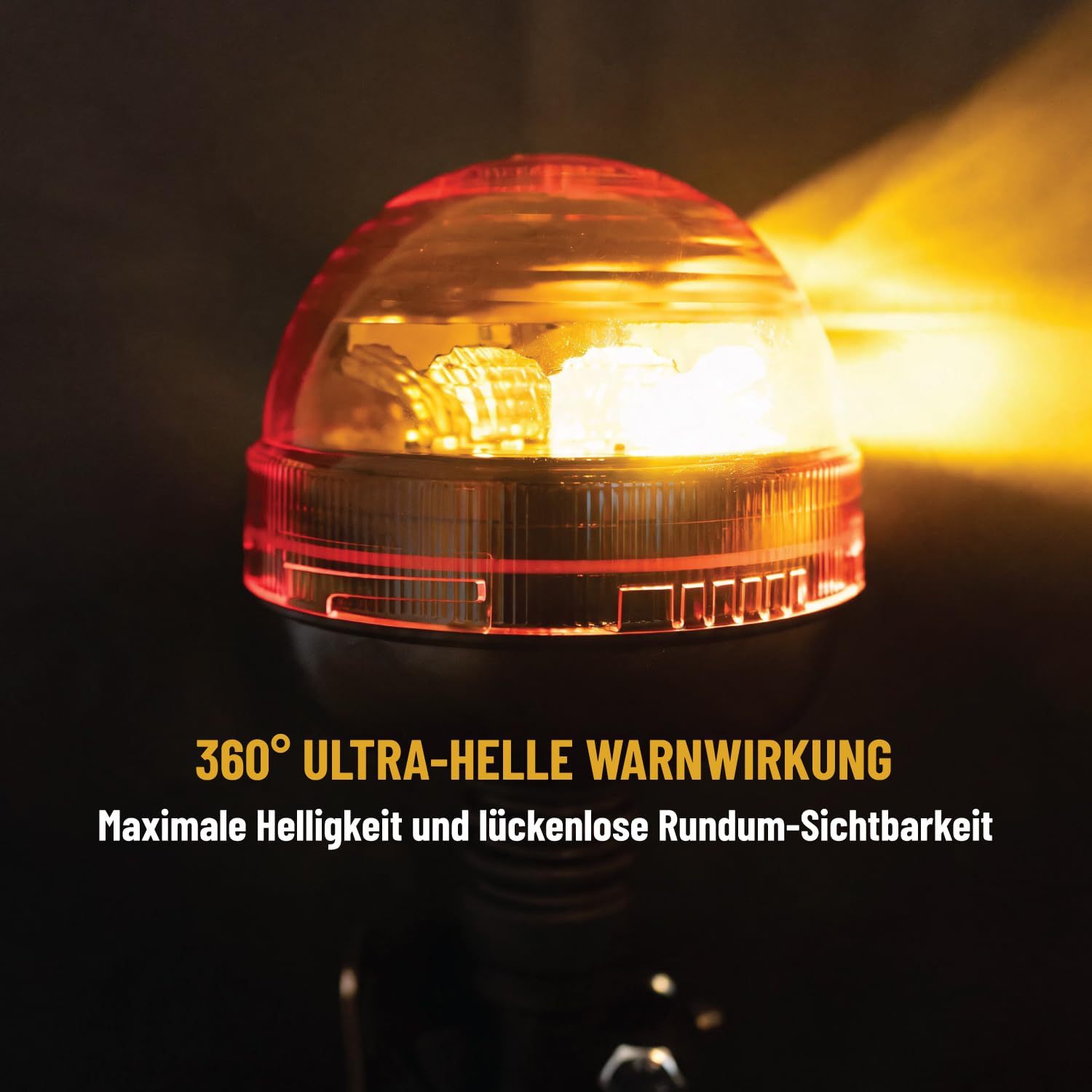 LED Rundumleuchte 12V 24V mit DIN-Stecker – Drehlicht Orange für Traktor, Auto, LKW – ECE R65 R10 Straßenzulassung, IP67, 3 Blitzmuster, Rundumlicht Warnleuchte
