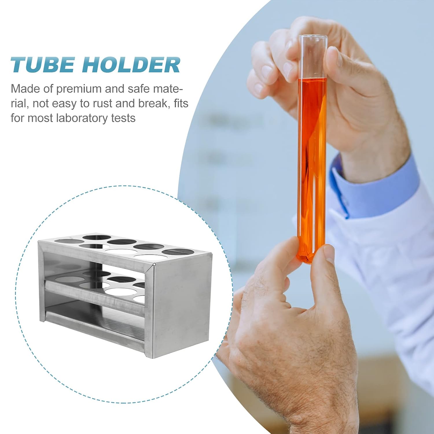 Luxshiny Test Tube Holder Stainless Steel Tube Rack for Scientific Research Industrial Mining Enterprises with 8 Holes