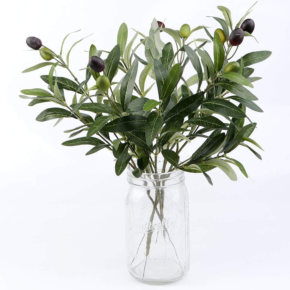 OurWarm 10pcs Olive Tree Branches Artificial Olive Plant Branches Fruits Silk Olive Leaves Decor for Home Garden Office Wedding Greenery Decorations, 12" Tall