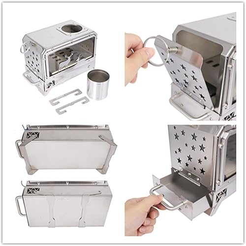 Miniatura 6 de Estufa de camping al aire libre portátil Estufa de acero inoxidable para cocinar al aire libre Calefacción y pesca BBQ Backpacking Estufa (M)