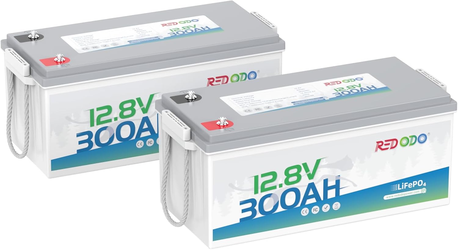 Two Redodo 12V 300Ah LiFePO4 Lithium Batteries