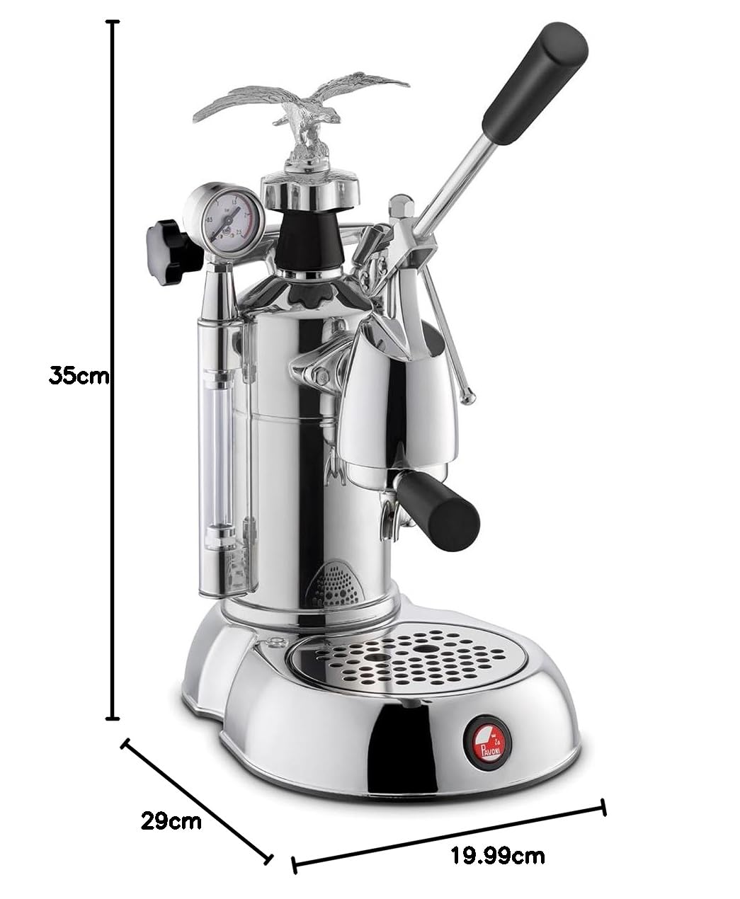 La Pavoni Milano, Macchina Caffè Espresso a Leva LPLMLN01EU, Riscaldamento a Caldaia con Manometro, Serbatoio Acqua 1,6L, 2 Portafiltri da 52 mm e Filtro 1/2 Tazze/Competizione, 950 W, Ottone Cromato