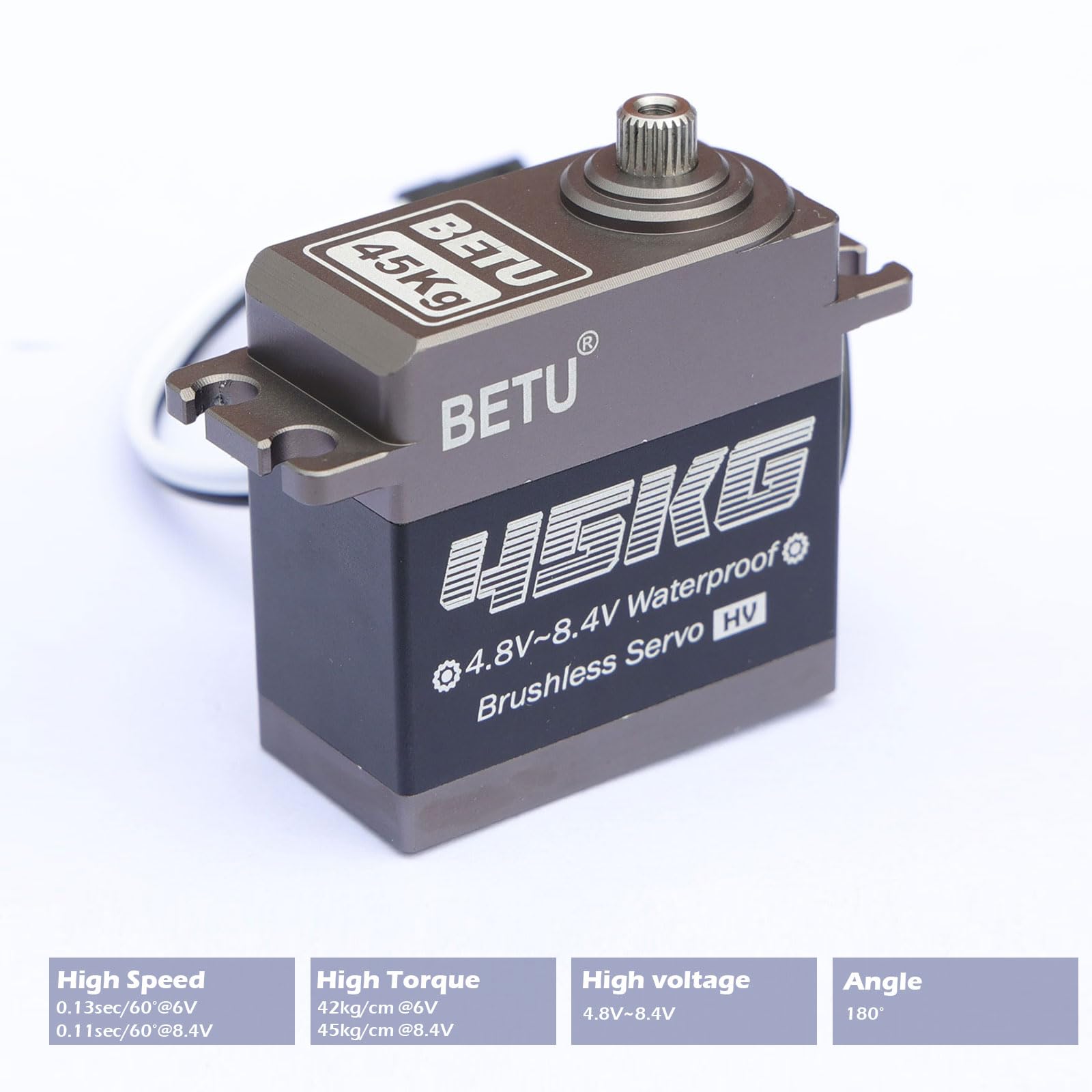 BETU Servo Brushless da 45 kg, Servo Waterpoof, RC Servo Compatibile con 1/5,1/6, 1/8, 1/10 RC Auto/Robot/Barca/Aereo