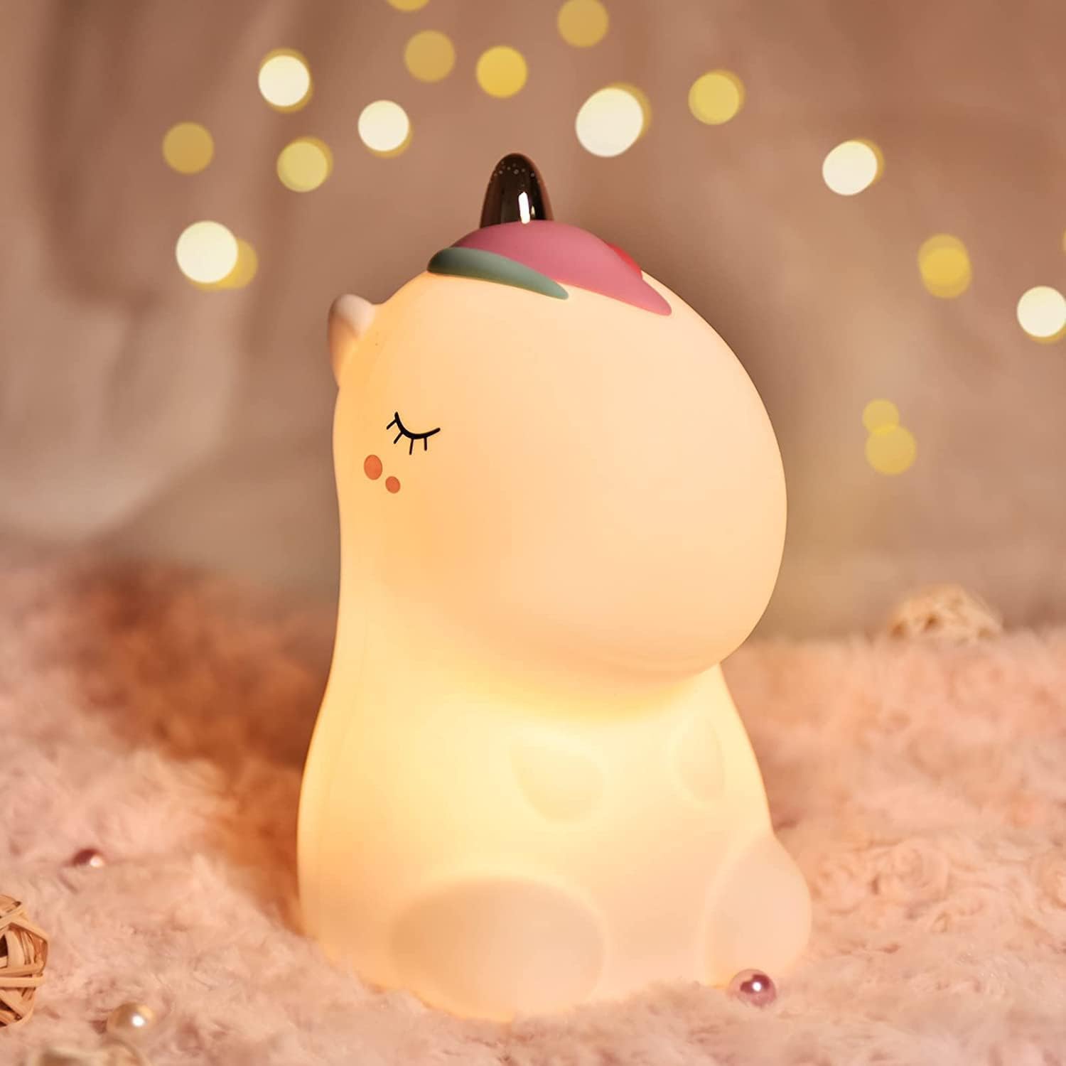 Desidiya Silicone Unicorn Night Light Rechargeable Led Lamp with 7-Color Breathing Modes, Touch Sensor Control- Perfect Decoration for Kids Bedroom Decor, Gifts Baby, Children, (White)