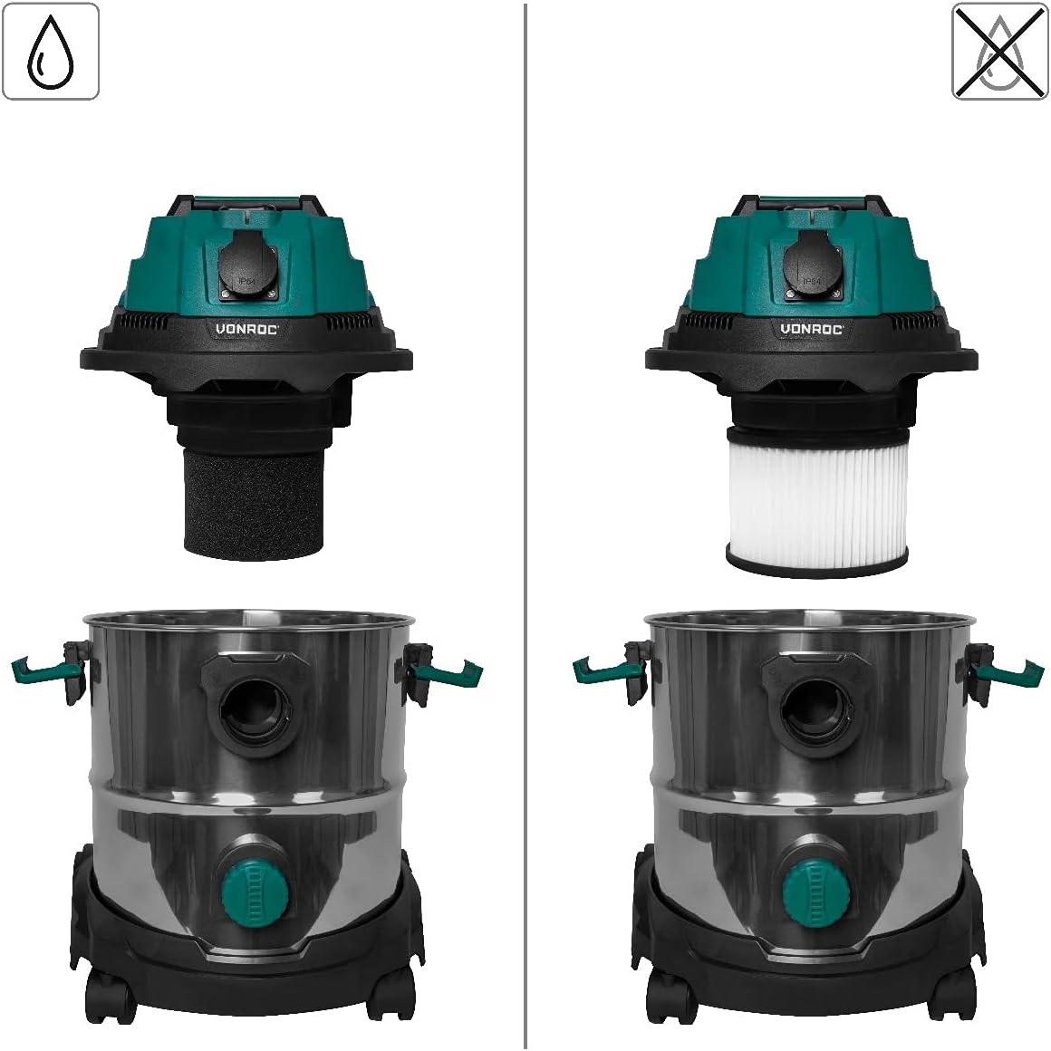 Comparison of foam filter for wet vacuuming and HEPA filter for dry vacuuming