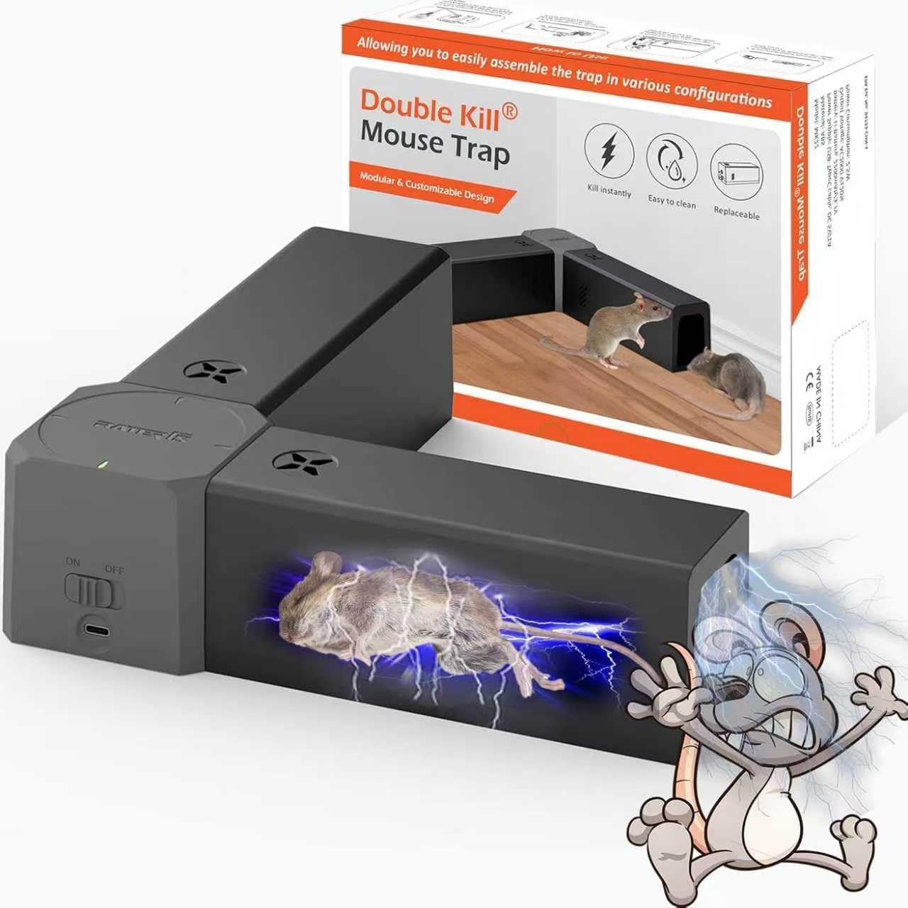 Trappola per Topi Elettrica 2000V con 2 Scomparti per Esca, Trappola Elettrica per Piccoli Topi Ricaricabile, Trappola per Topi da Interno con Indicatore LED, Riutilizzabile per Casa, Cucina e Garage