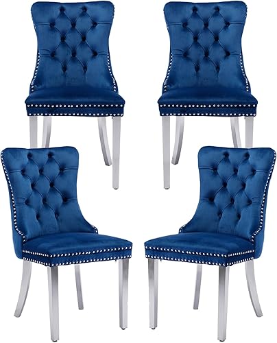 Miniatura 11 de Juego de 6 sillas de comedor de terciopelo gris, modernas sillas de comedor con respaldo copetudo y patas de madera maciza, sillas de comedor Gris