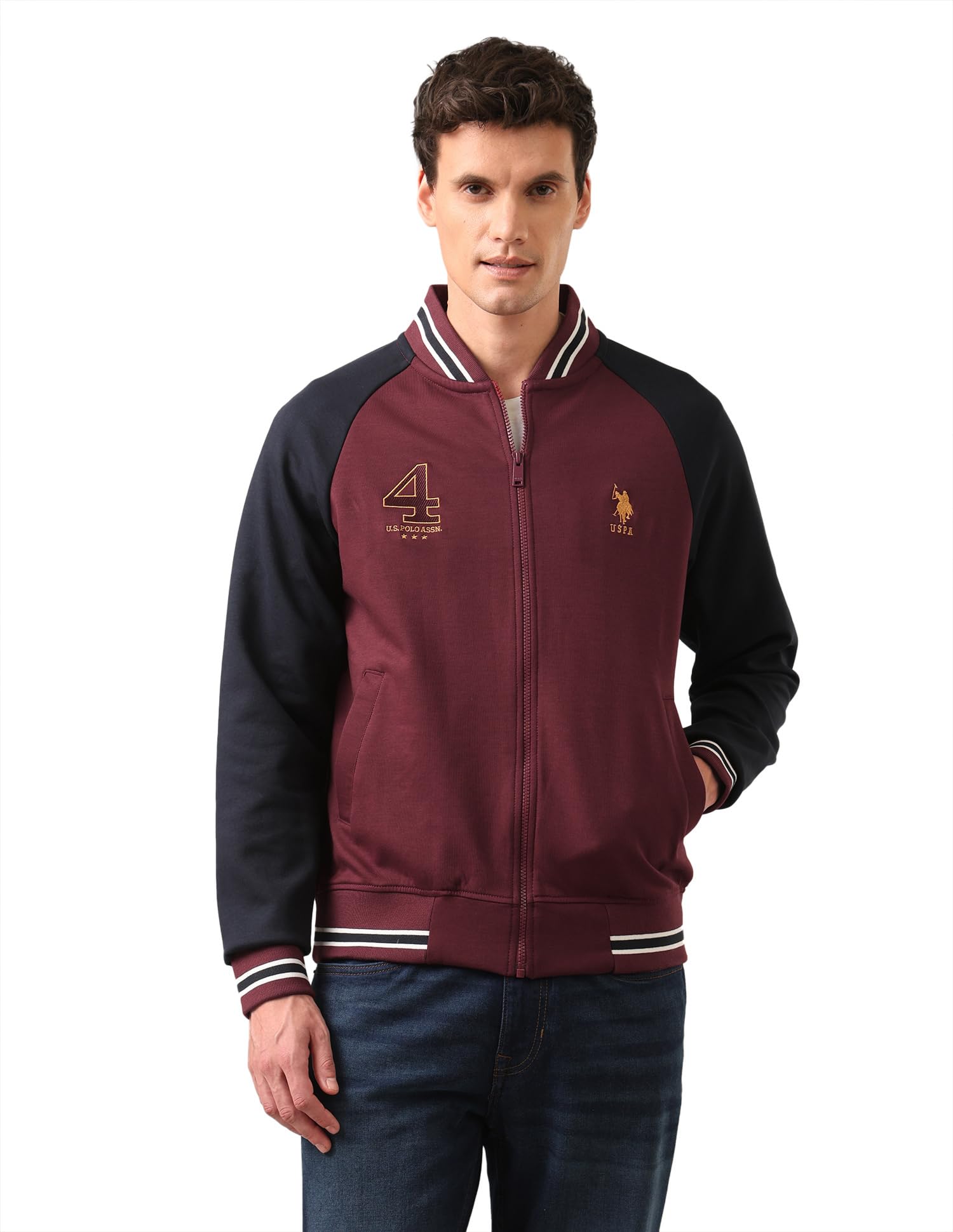 u.s. polo assn. Mens Red Colour Blocked Collared Neck Long Sleeve Casual Cotton Regular Fit Sweatshirt-picture-38