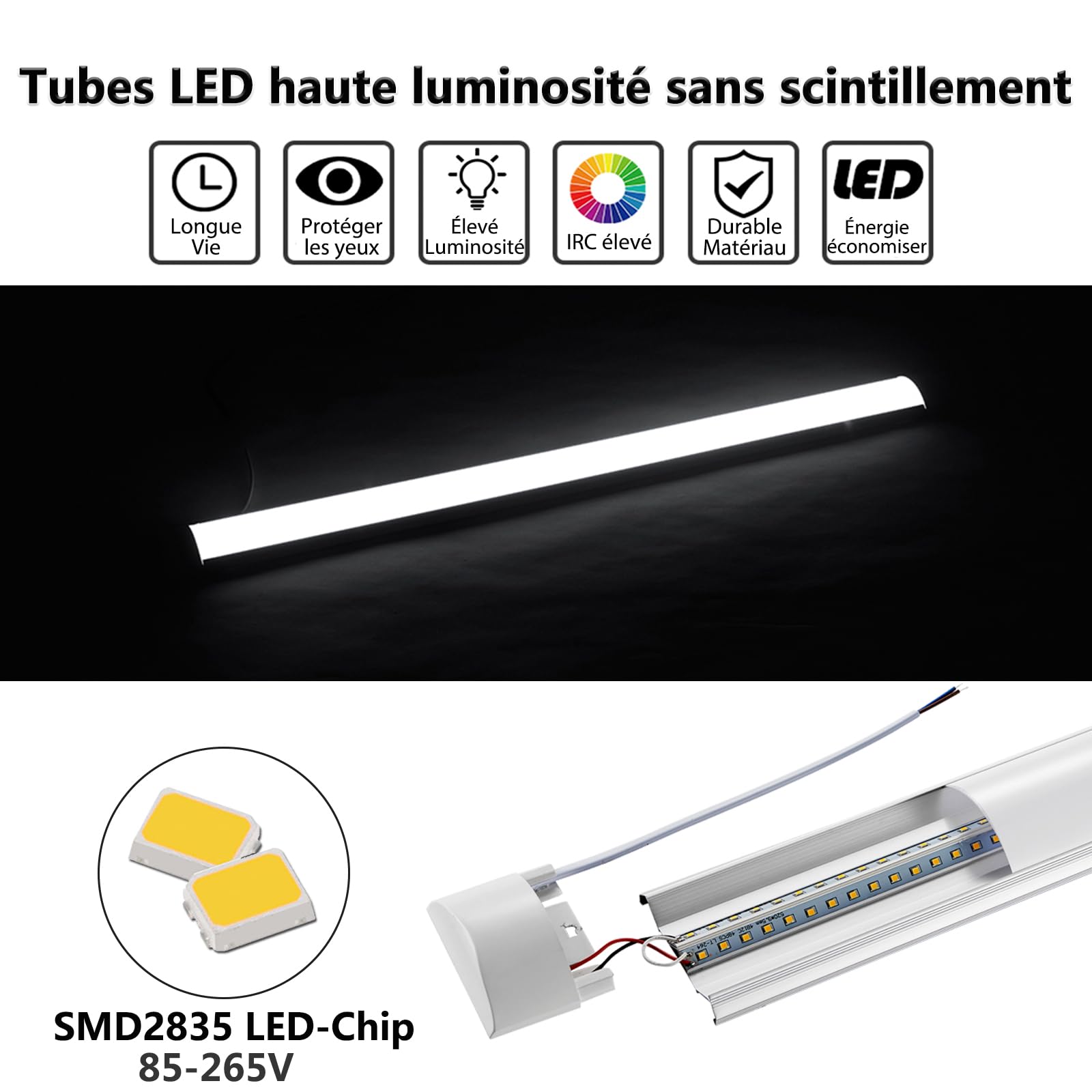Sararoom 1 x 60 cm Bande LED Néon 20W - 2400LM 6500K Blanc Froid 60.0cm Plafonnier LED Garage Atelier Plafonnier LED Néon pour Lampe de Bureau Plafond Chambre Sans Prise Pas de Terre
