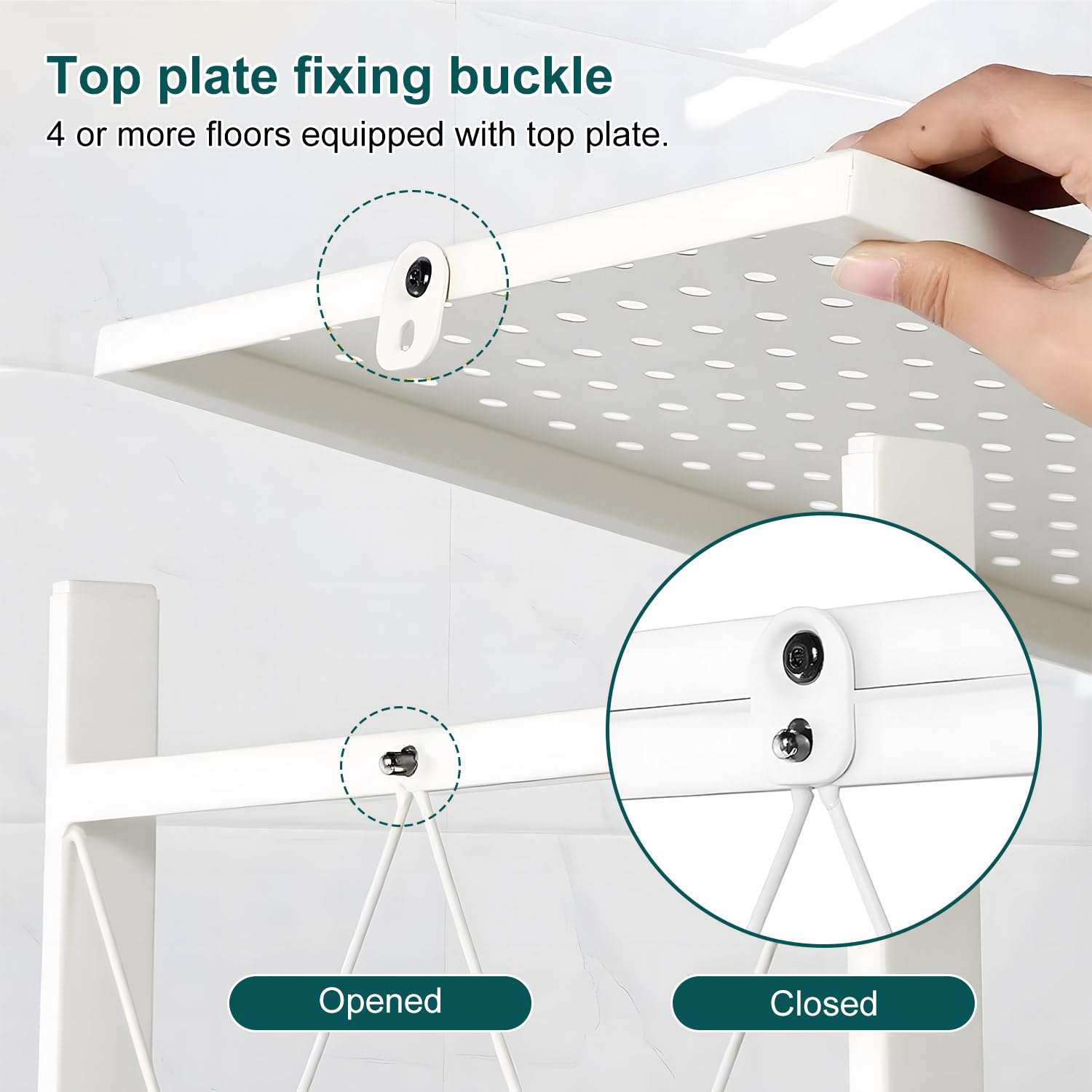 Estantería plegable de 4 niveles, armario multiusos de metal con ruedas, 80 kg, para cocina, baño, salón (blanco)