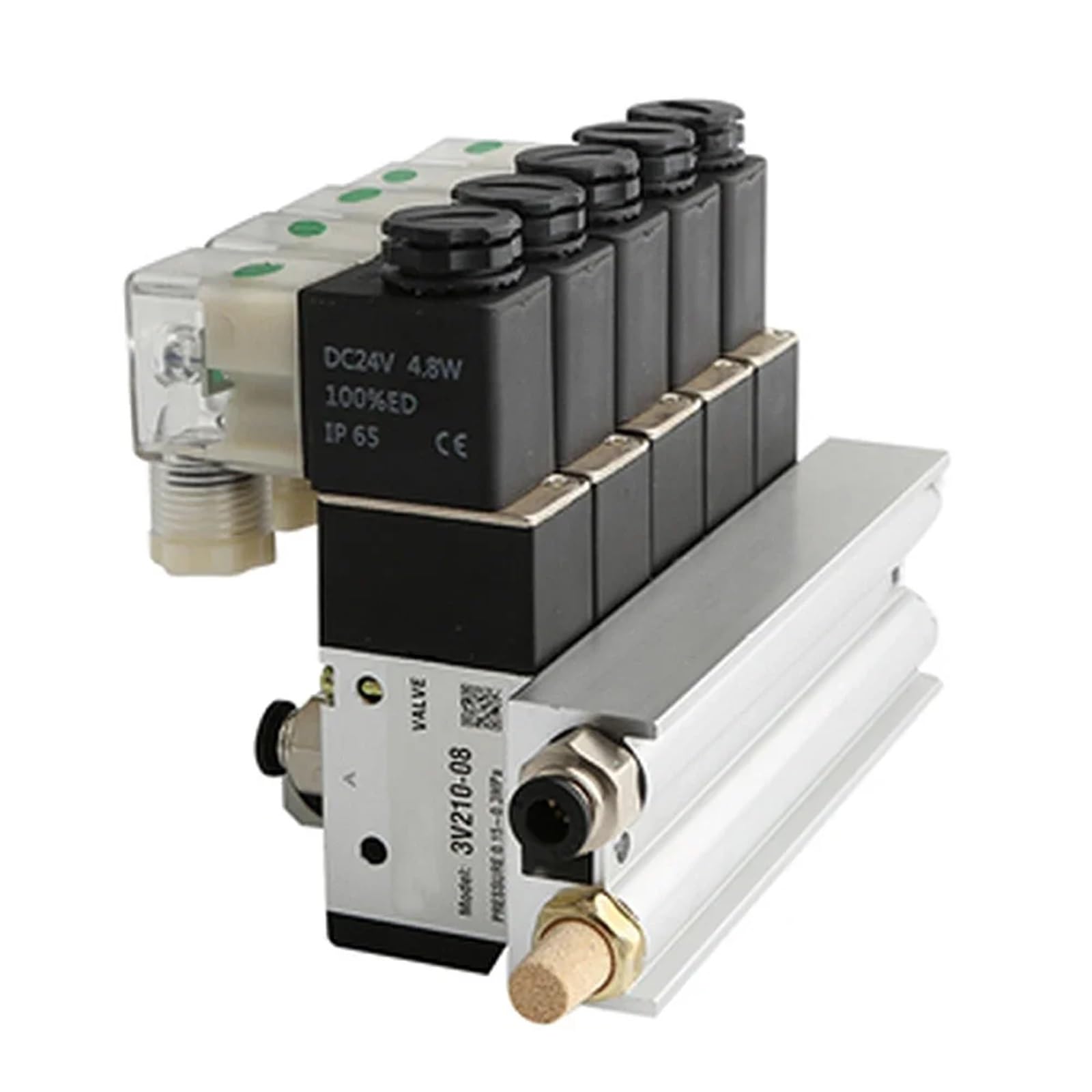 Bloque de electroválvula neumática con silenciador, 220 V, 24 V, 3 V210-08, 2/3/4/5/6 filas, 3 puertos (2 filas, 8 mm, CC 12 V)